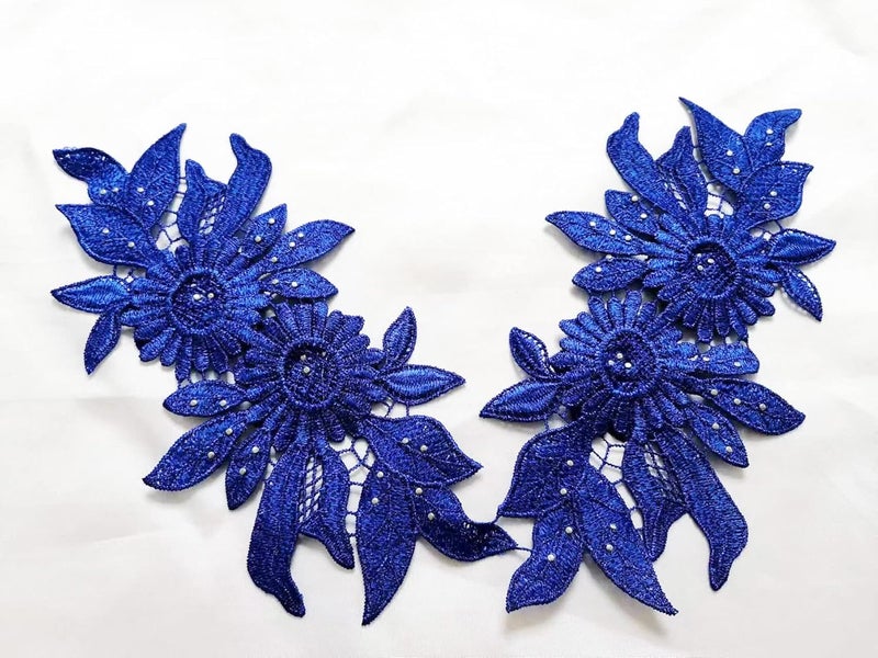 Ruinuo 3D Lace Beads Flower Applique Patches Sew on Patches Embroidery Appliques Rhinestone Sewing Wedding Dress Collar Decor Blue - Image 4